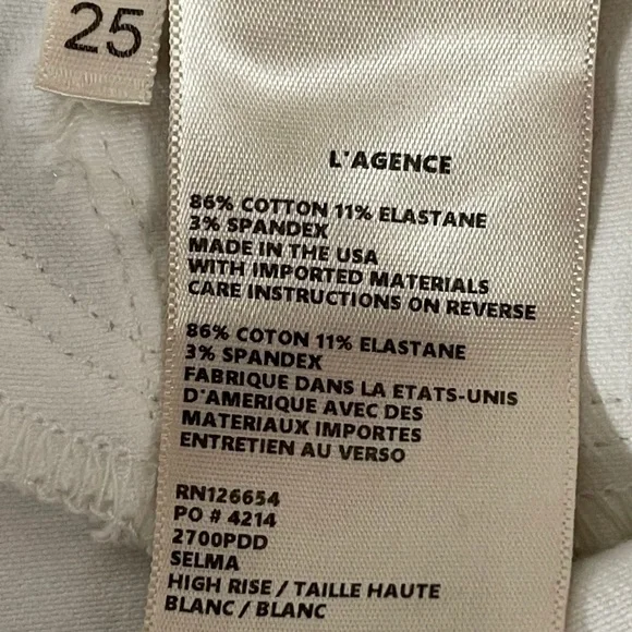 NWOT L'AGENCE Selma High Rise Sleek Baby Boot Jeans Blanc Size 25 Revolve $255 - Picture 11 of 14